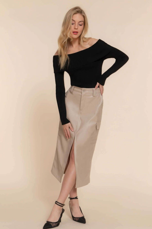 Faux Leather Midi Cargo Skirt - Fit Me For 20