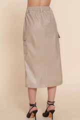 Faux Leather Midi Cargo Skirt - Fit Me For 20