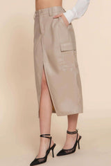 Faux Leather Midi Cargo Skirt - Fit Me For 20