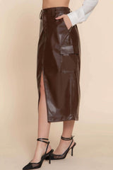 Faux Leather Midi Cargo Skirt - Fit Me For 20