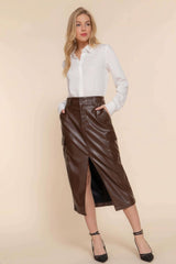 Faux Leather Midi Cargo Skirt - Fit Me For 20