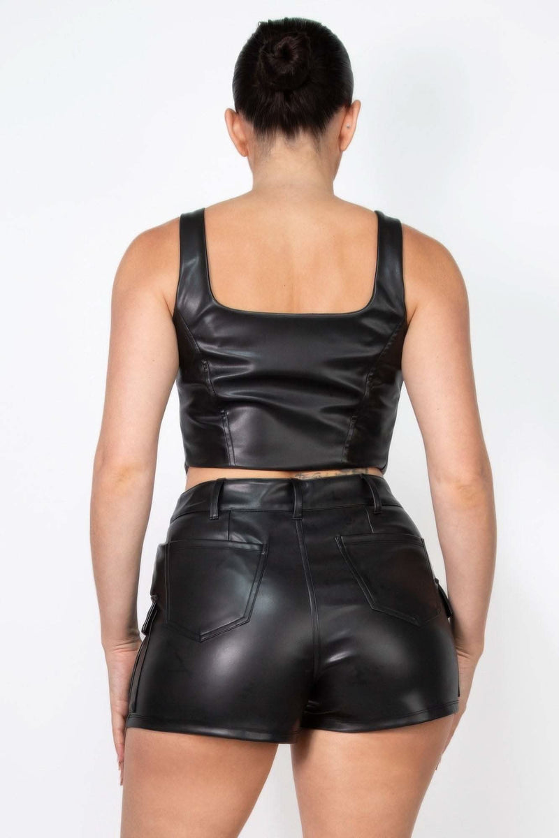 Faux Leather Square Zippered Crop Top - Fit Me For 20