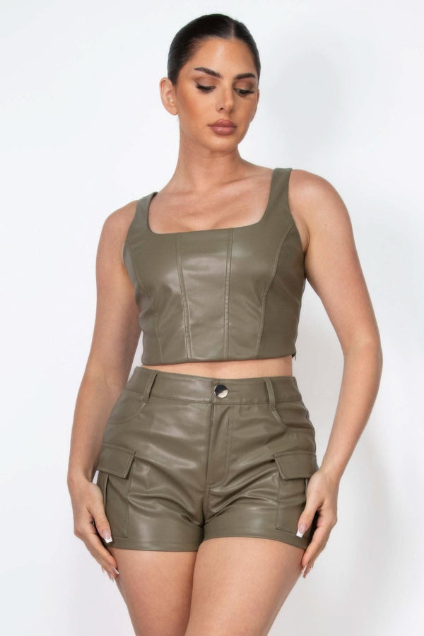 Faux Leather Square Zippered Crop Top - Fit Me For 20