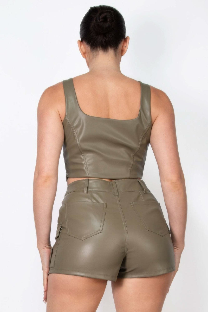 Faux Leather Square Zippered Crop Top - Fit Me For 20