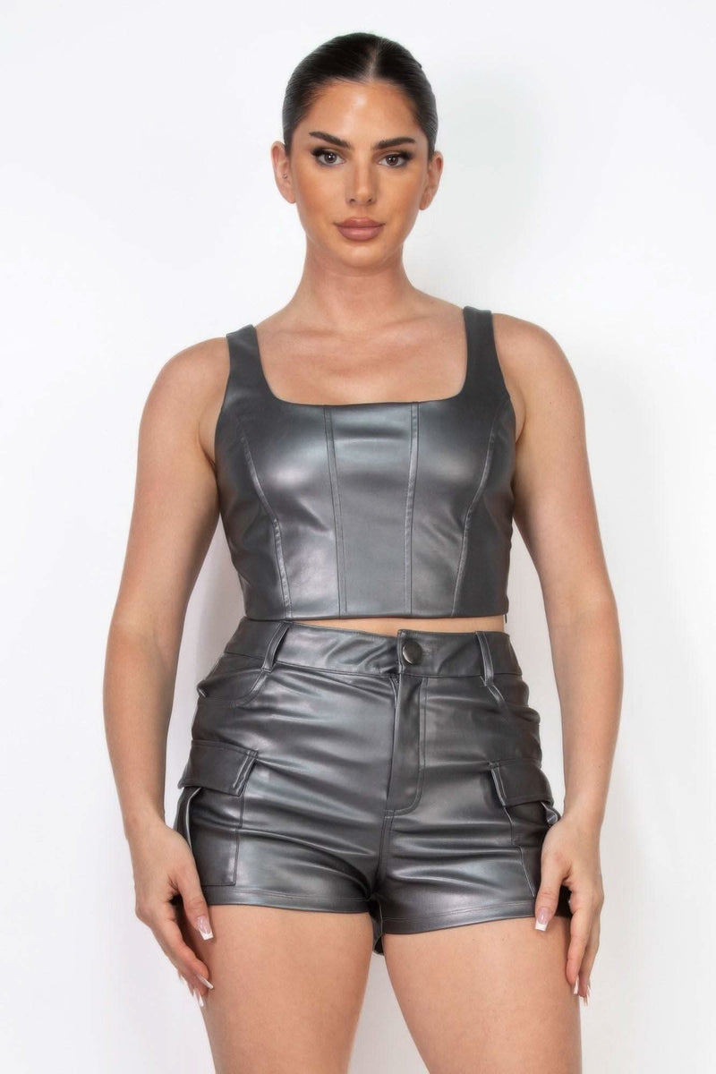 Faux Leather Square Zippered Crop Top - Fit Me For 20