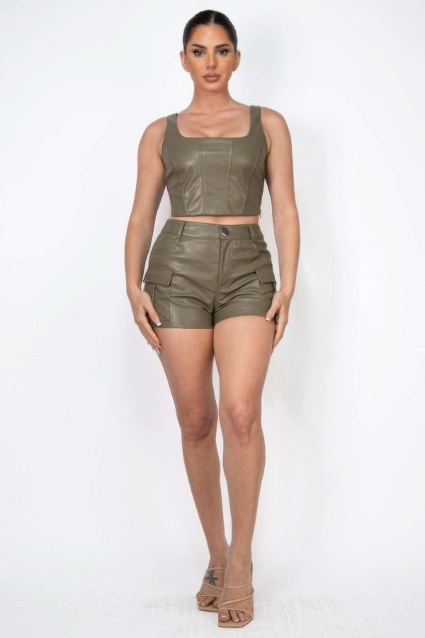 Faux Leather Square Zippered Crop Top - Fit Me For 20