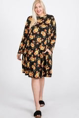 Floral Mock Neck Hidden Pocket Round Hem Midi Dress - Fit Me For 20