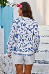 Floral Print Notched Collar V Neck Shirt - Fit Me For 20