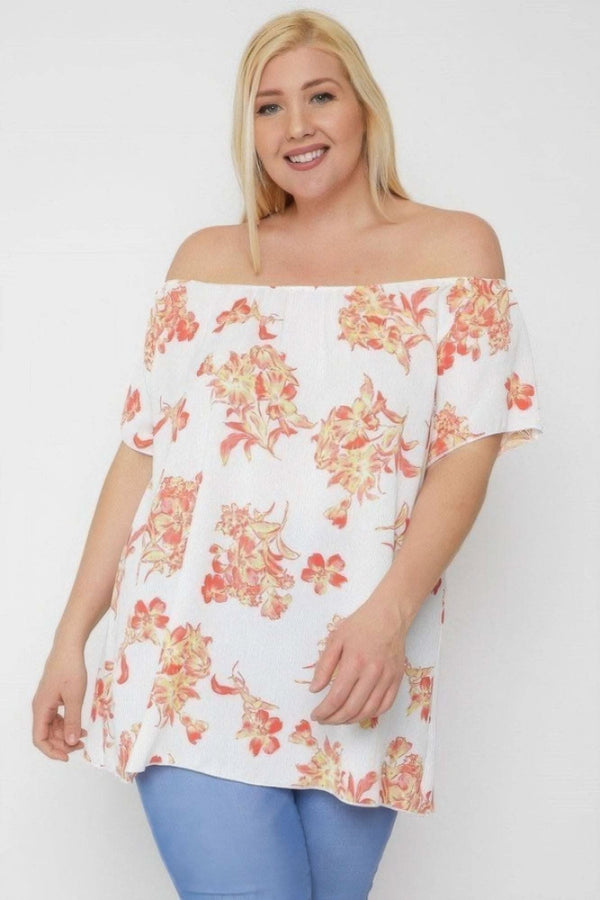 Floral Print Off The Shoulder Top - Fit Me For 20