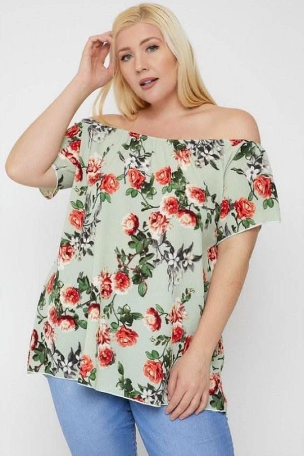 Floral Print Off The Shoulder Top - Fit Me For 20