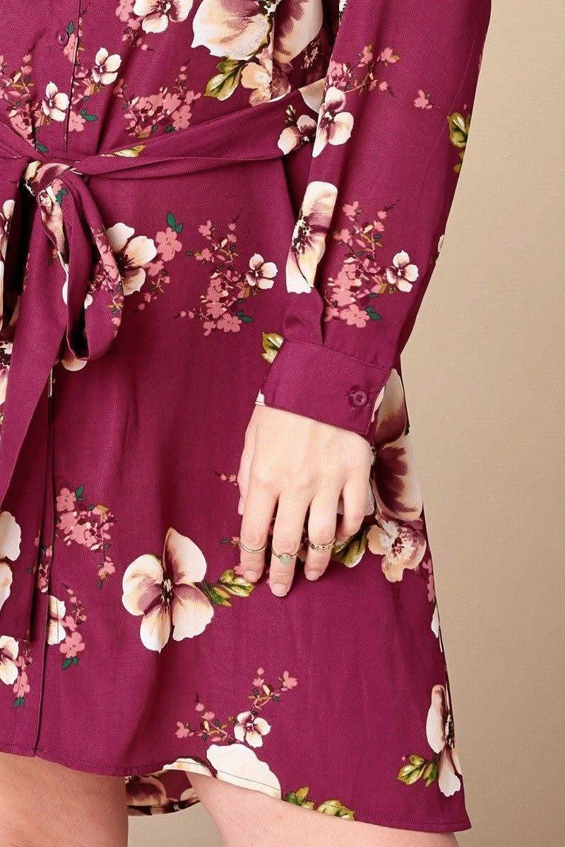 Floral Woven Button-down Collared Shirt Dress - Fit Me For 20