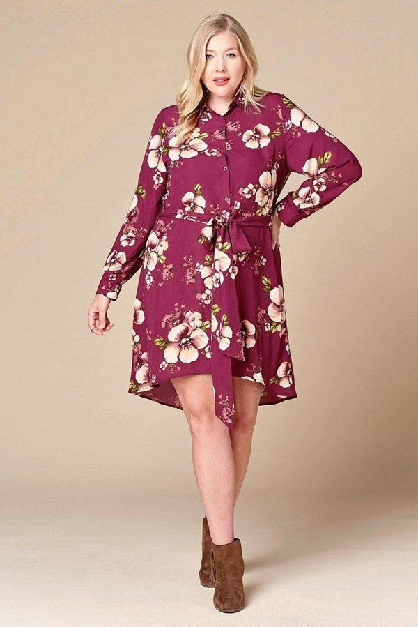 Floral Woven Button-down Collared Shirt Dress - Fit Me For 20