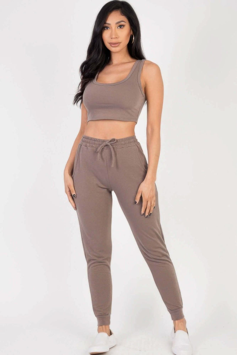 French Terry Cropped Tank Top & Joggers Set - Fit Me For 20