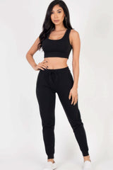 French Terry Cropped Tank Top & Joggers Set - Fit Me For 20