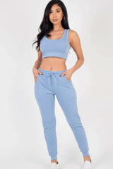 French Terry Cropped Tank Top & Joggers Set - Fit Me For 20