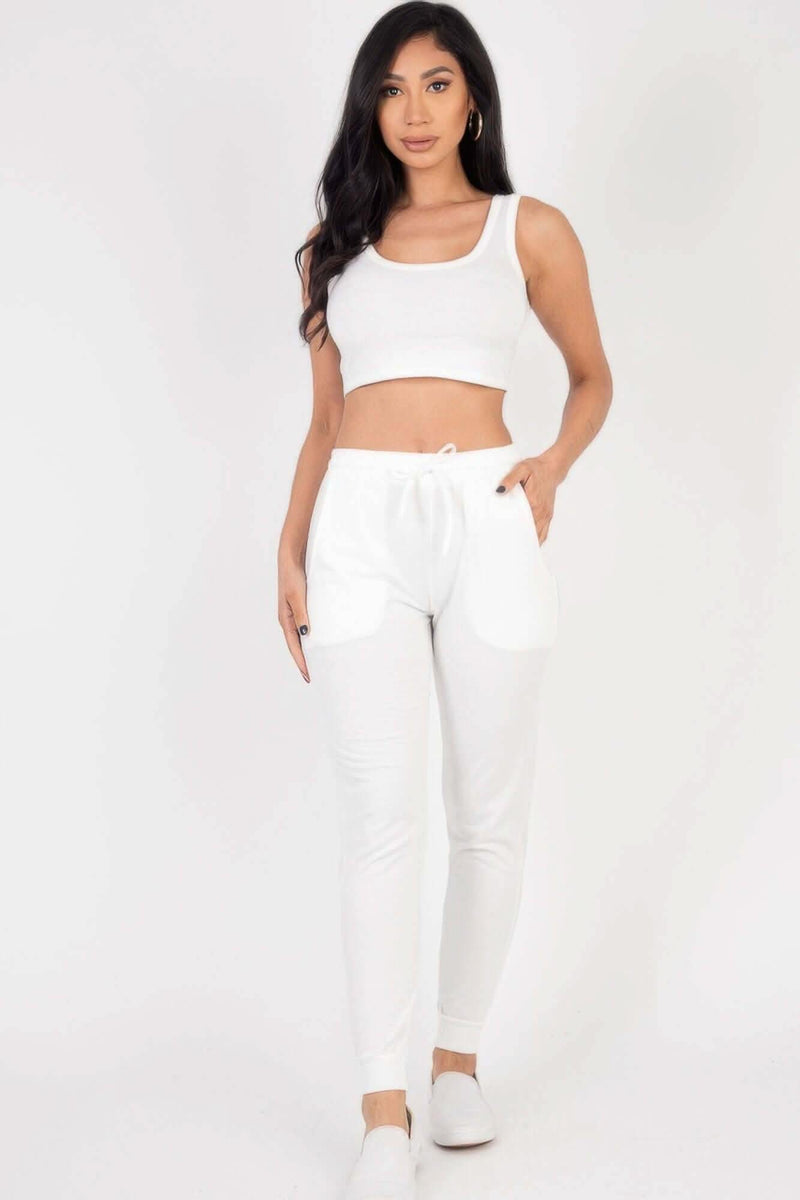 French Terry Cropped Tank Top & Joggers Set - Fit Me For 20