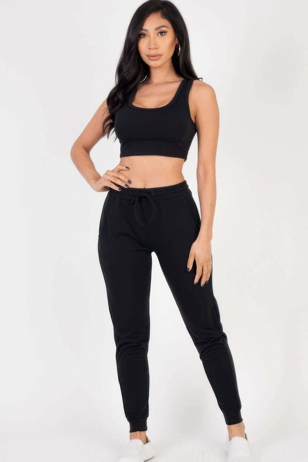 French Terry Cropped Tank Top & Joggers Set - Fit Me For 20