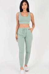 French Terry Cropped Tank Top & Joggers Set - Fit Me For 20