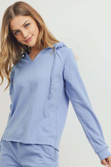 French Terry Hood With V-neck Long Sleeve Top - Fit Me For 20