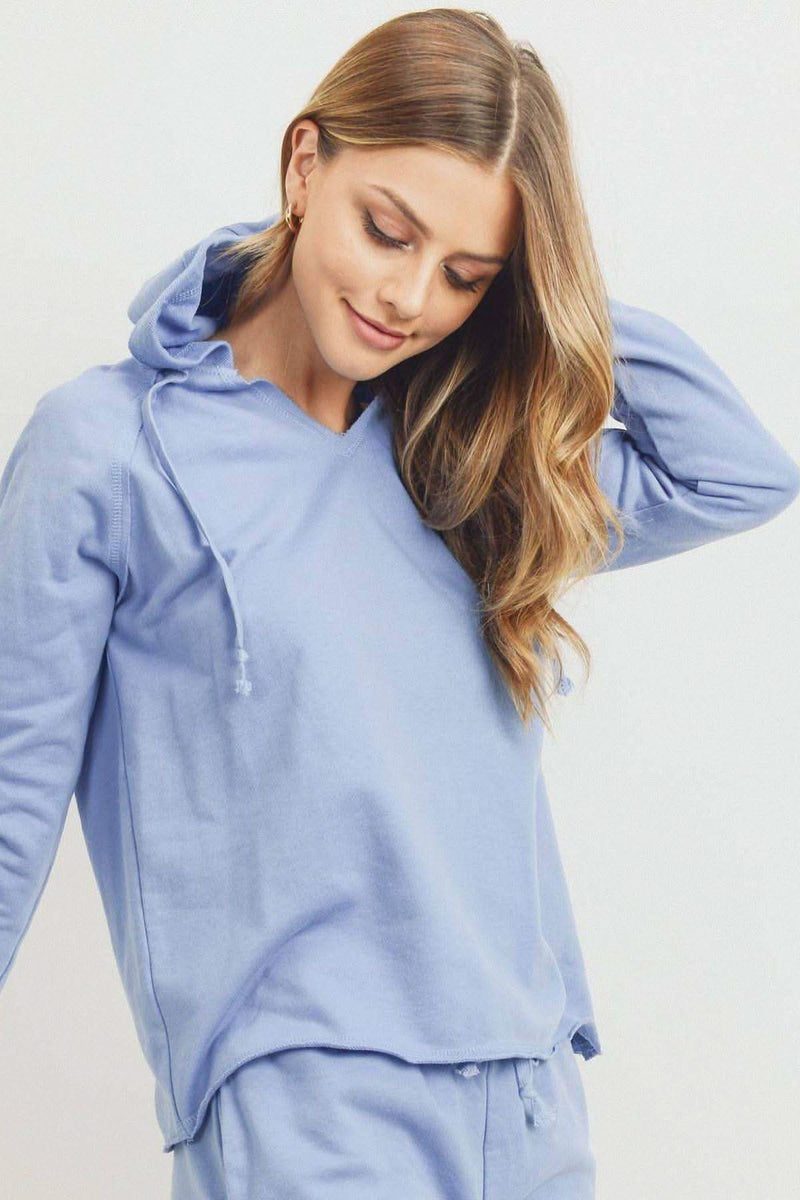 French Terry Hood With V-neck Long Sleeve Top - Fit Me For 20