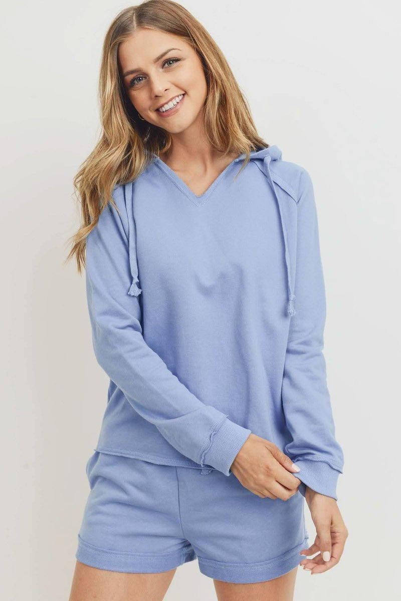French Terry Hood With V-neck Long Sleeve Top - Fit Me For 20