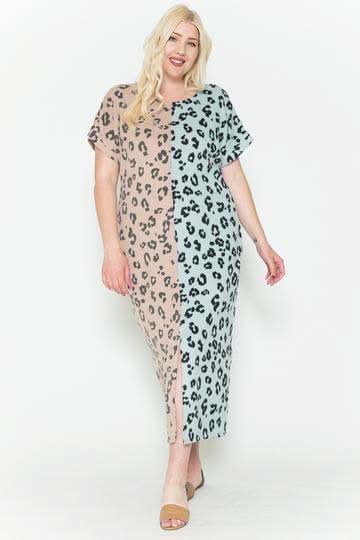 Front Slit Dolman Leopard Print Maxi Dress - Fit Me For 20