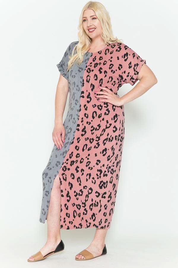 Front Slit Dolman Leopard Print Maxi Dress - Fit Me For 20