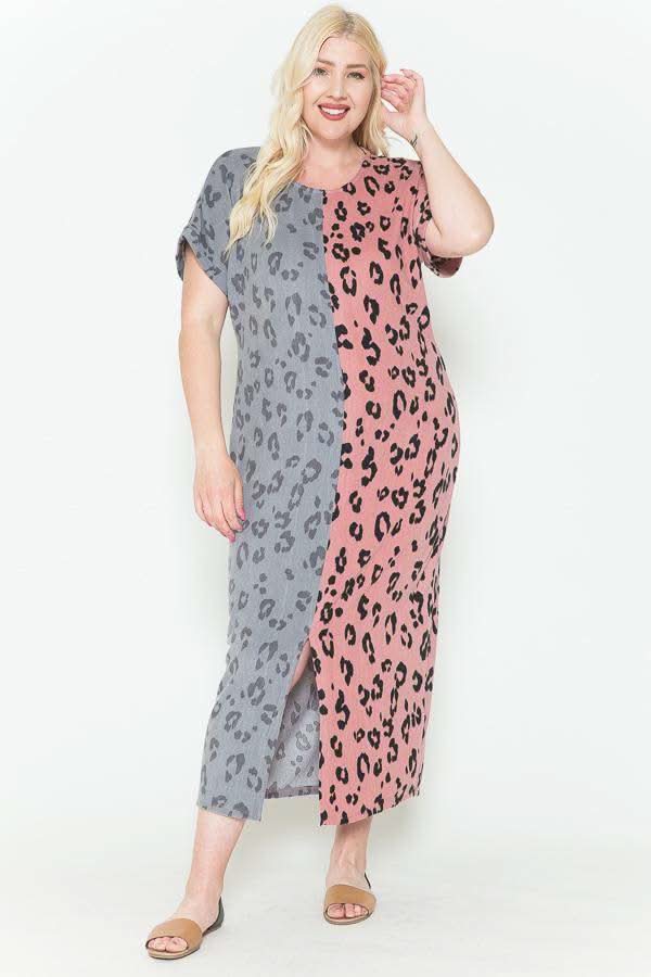 Front Slit Dolman Leopard Print Maxi Dress - Fit Me For 20