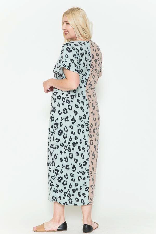 Front Slit Dolman Leopard Print Maxi Dress - Fit Me For 20