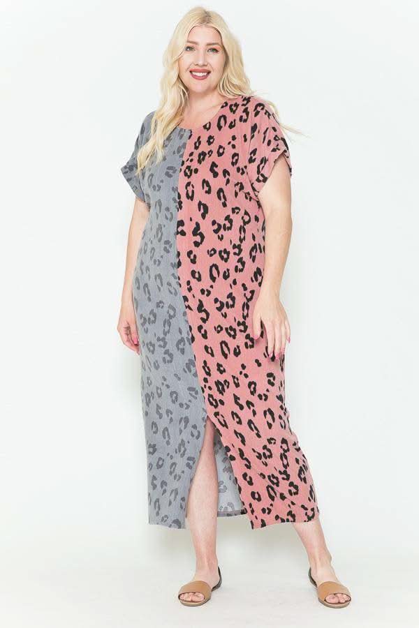 Front Slit Dolman Leopard Print Maxi Dress - Fit Me For 20