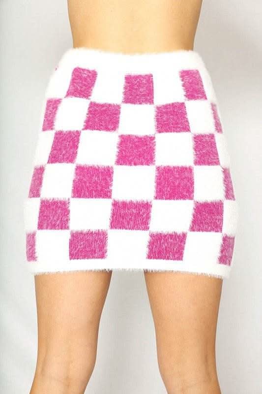 Fuzzy checkered skirt - Fit Me For 20