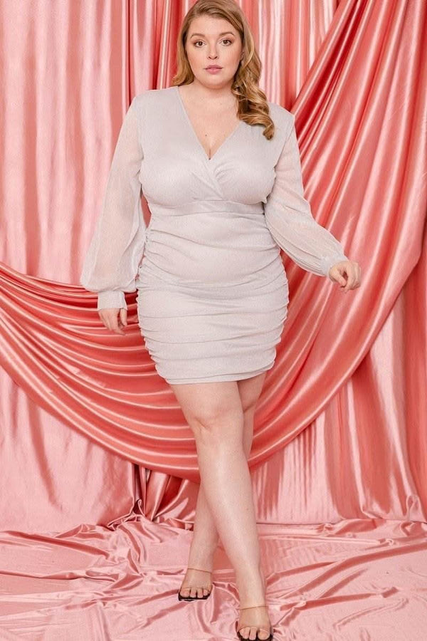 Glitter Mesh Shirring Side Plus Mini Dress - Fit Me For 20