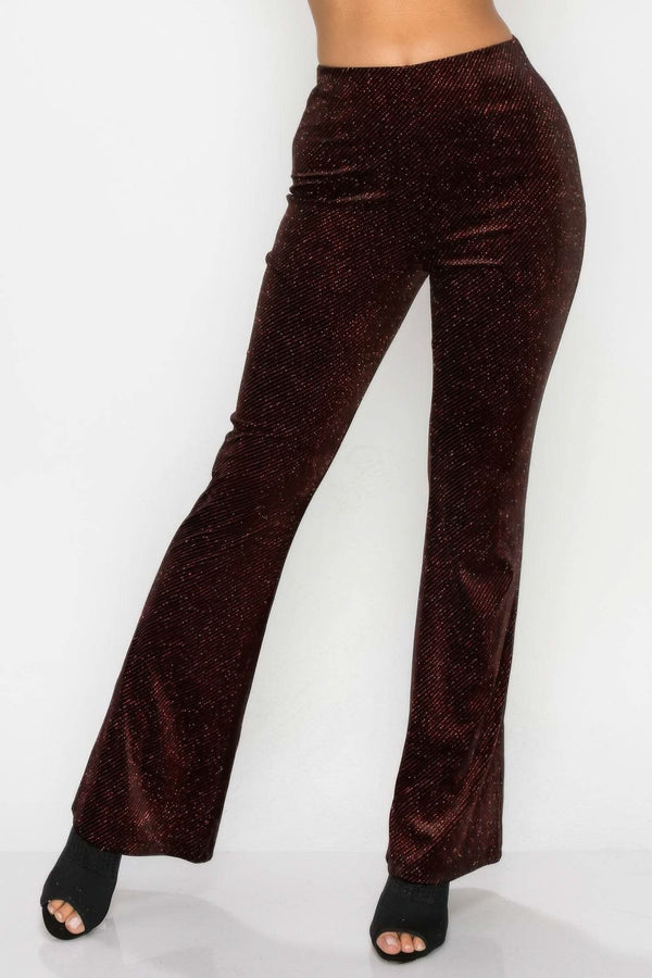 Glittery Flare High-rise Elastic Pants - Fit Me For 20