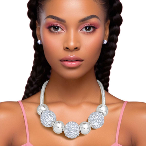 Necklace Silver Mesh Disco Ball Set for Women - Fit Me For 20