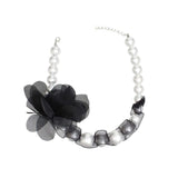 Graduated Pearl Black Fabric Flower Woven Necklace - Fit Me For 20