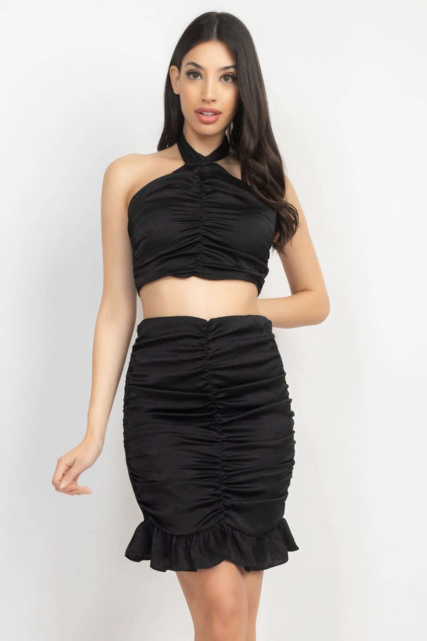 Halter Neck Crop Top & Skirts Set - Fit Me For 20
