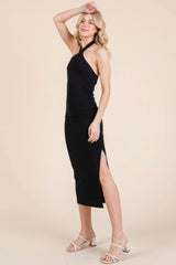 Halter Tied Criss-cross Midi Ribbed Dress - Fit Me For 20