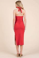 Halter Tied Criss-cross Midi Ribbed Dress - Fit Me For 20
