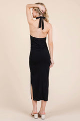 Halter Tied Criss-cross Midi Ribbed Dress - Fit Me For 20
