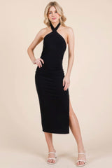 Halter Tied Criss-cross Midi Ribbed Dress - Fit Me For 20