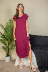 Hidden Pocket Batwing Sleeve V Neck Long Dress - Fit Me For 20