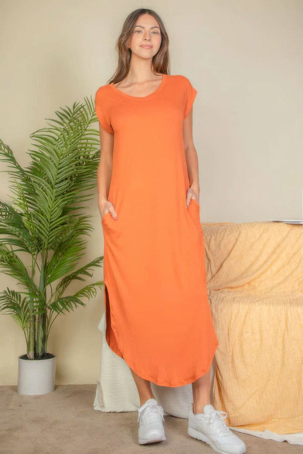 Hidden Pocket Batwing Sleeve V Neck Long Dress - Fit Me For 20