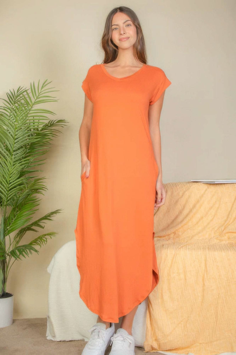 Hidden Pocket Batwing Sleeve V Neck Long Dress - Fit Me For 20