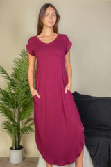 Hidden Pocket Batwing Sleeve V Neck Long Dress - Fit Me For 20