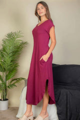 Hidden Pocket Batwing Sleeve V Neck Long Dress - Fit Me For 20