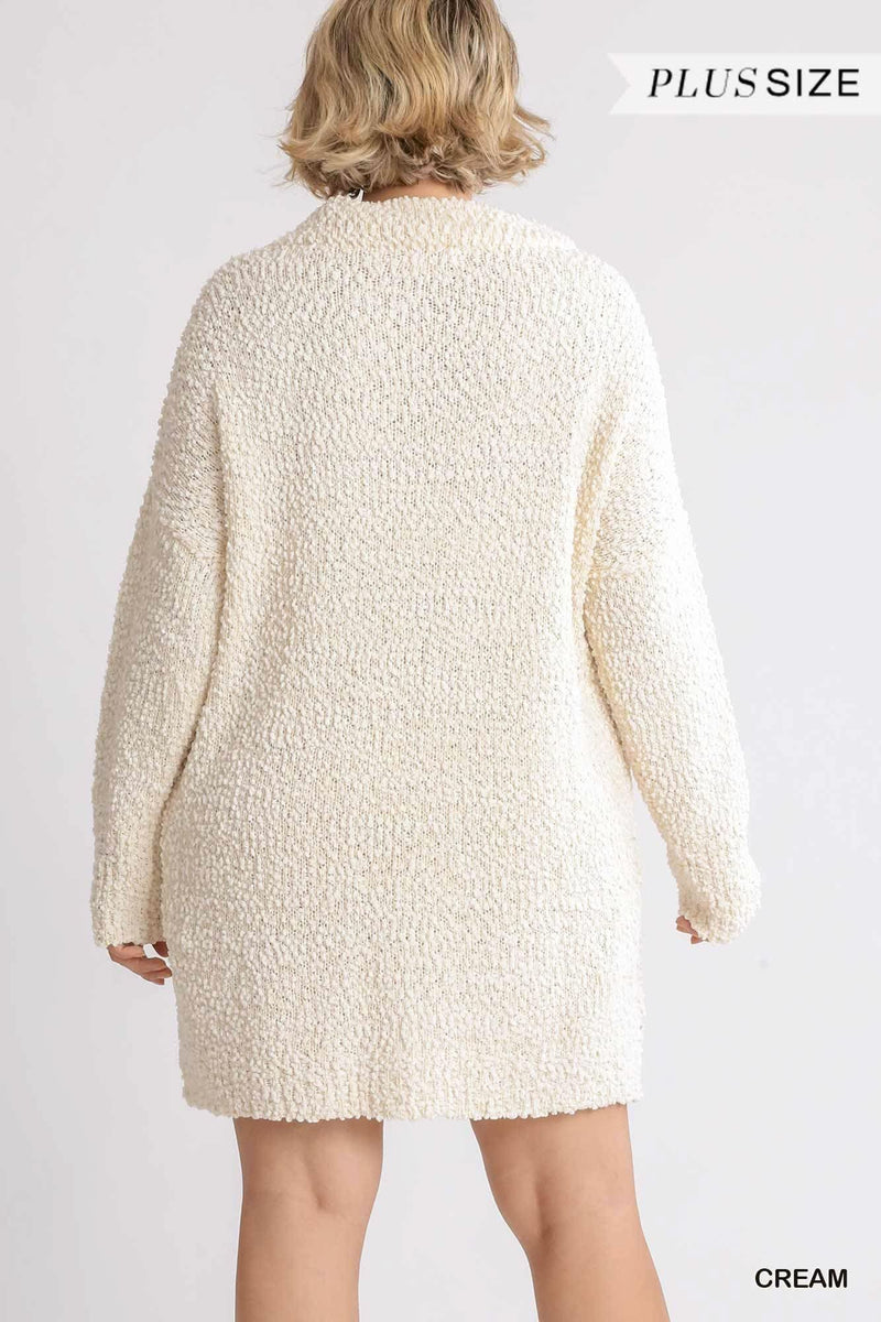 High Cowl Neck Bouclé Long Sleeve Sweater Dress - Fit Me For 20