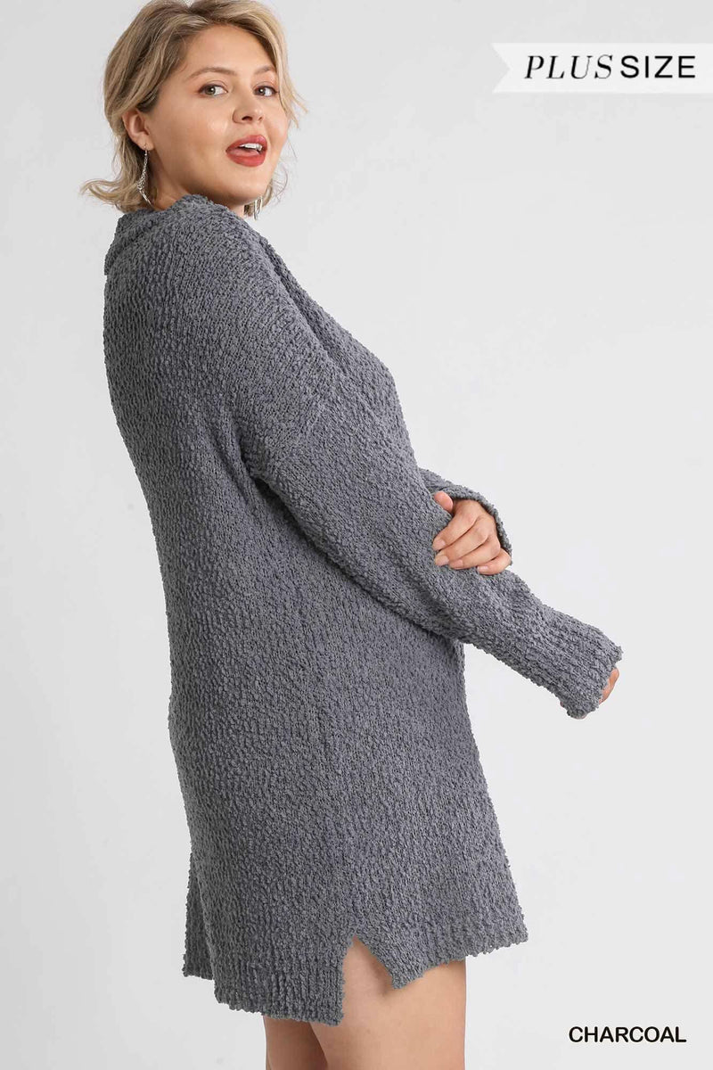 High Cowl Neck Bouclé Long Sleeve Sweater Dress - Fit Me For 20