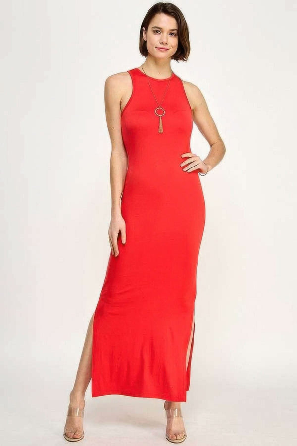 High Neck Side Slit Max Dress - Fit Me For 20