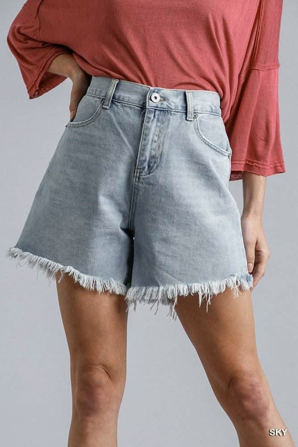 High Rise Denim Shorts With Raw Hem - Fit Me For 20