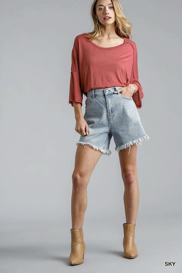 High Rise Denim Shorts With Raw Hem - Fit Me For 20